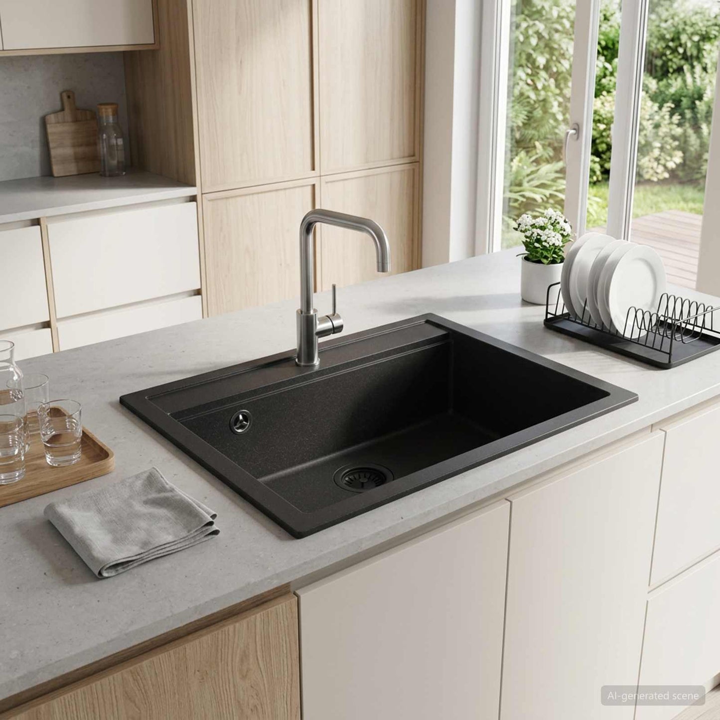 Kitchen Sink Single Basin Granite 60 x 51 x 30.5 cm Graphite