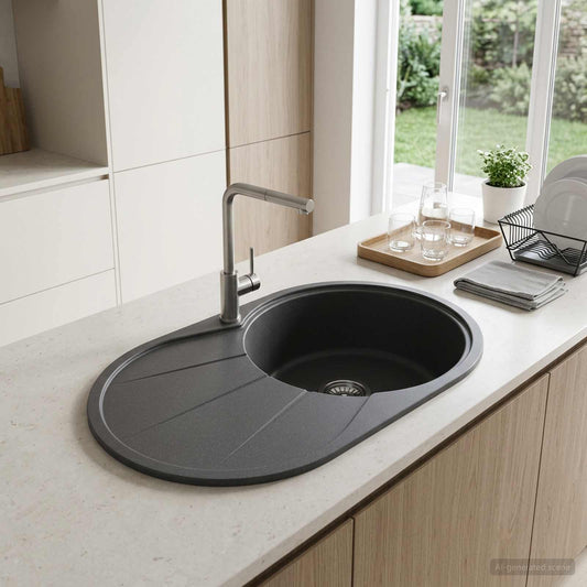Kitchen Sink Single Basin Granite 77 x 49 x 20.5 cm Graphite