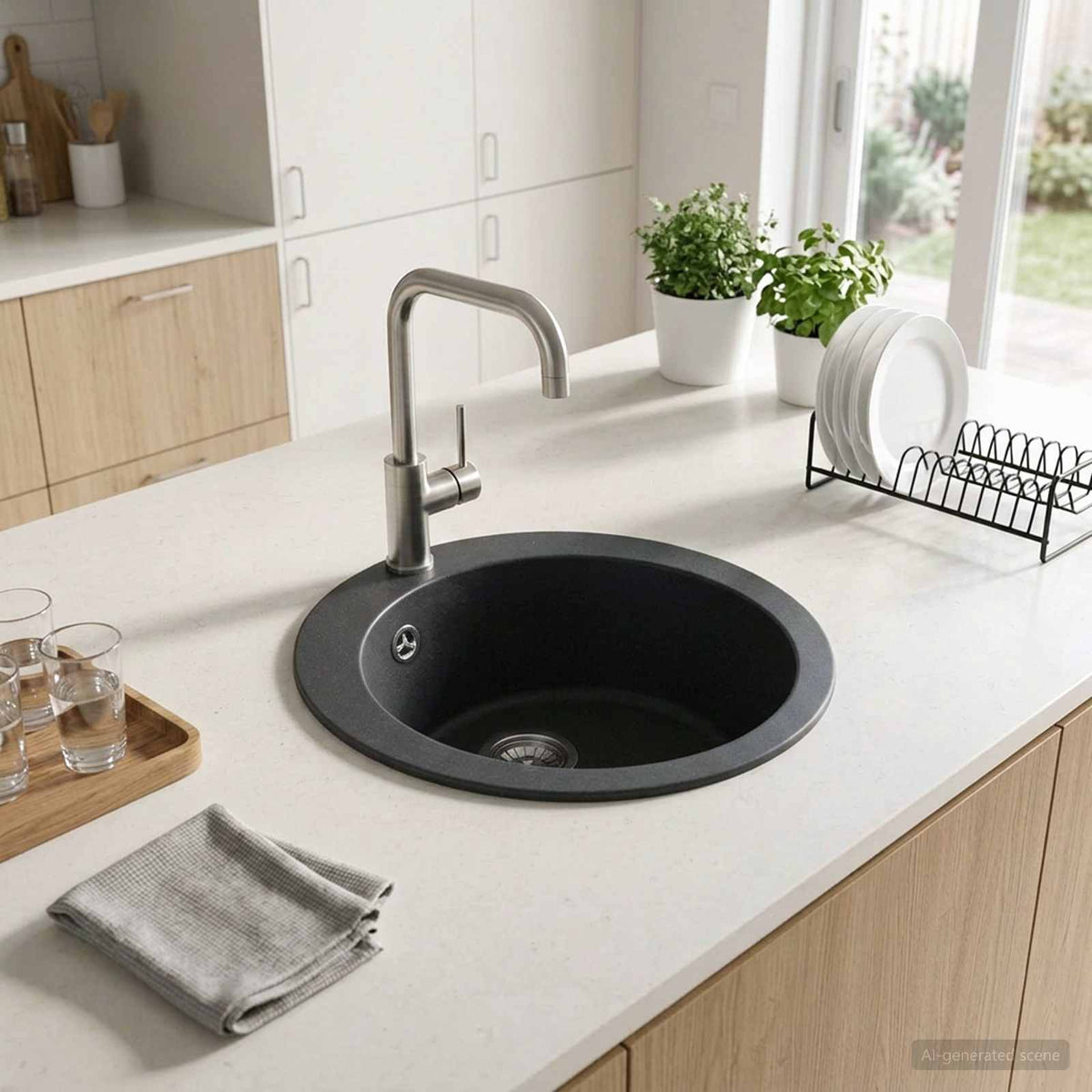 Kitchen Sink Single Basin Granite 50.5 x 29 cm Graphite