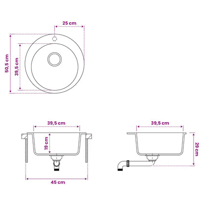 Kitchen Sink Single Basin Granite 50.5 x 29 cm Graphite