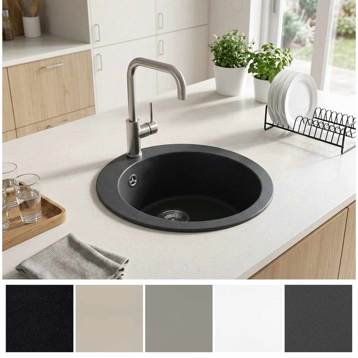 Kitchen Sink Single Basin Granite 50.5 x 29 cm Graphite