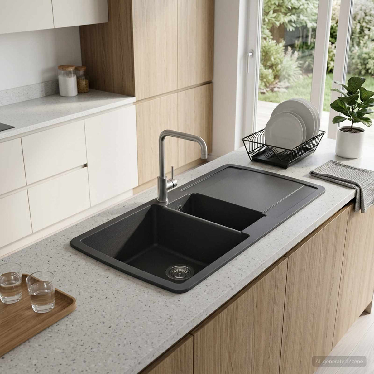 Kitchen Sink Double Basin Granite 96 x 50 x 31 cm Graphite