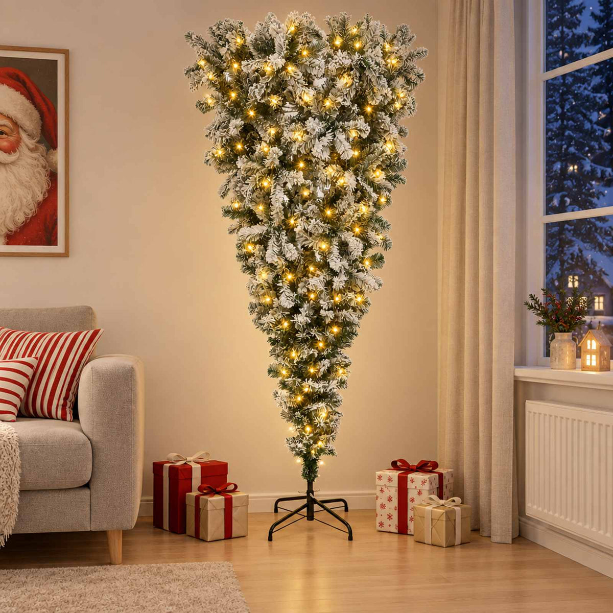 Upside-down Artificial Hinged Christmas Tree 150 cm 150 LEDs