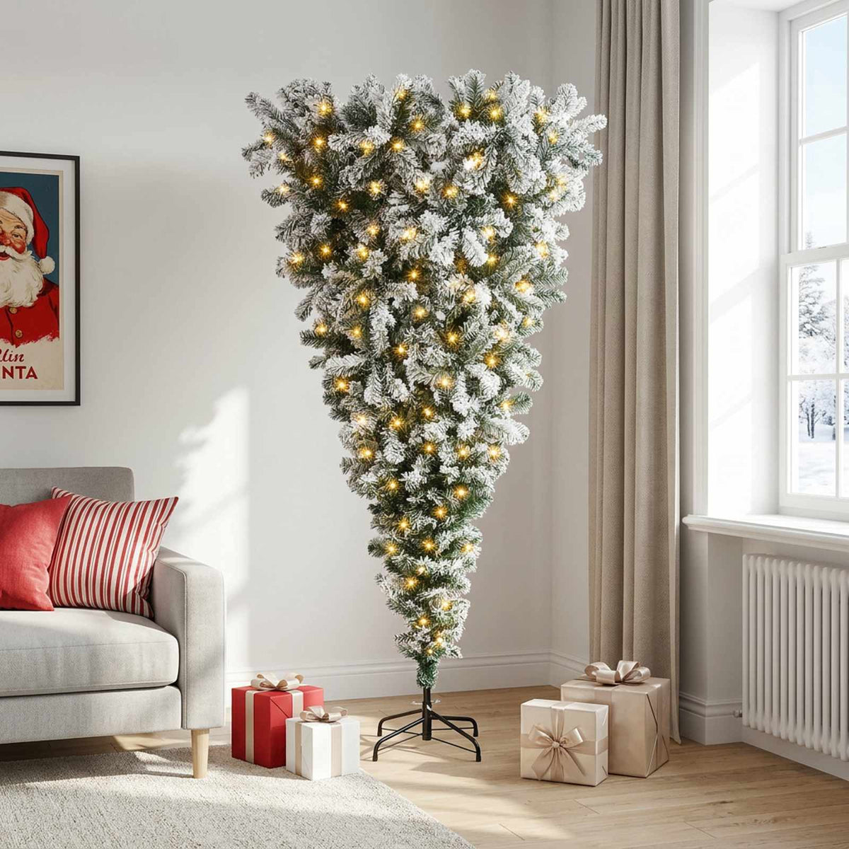 Upside-down Artificial Hinged Christmas Tree 150 cm 150 LEDs