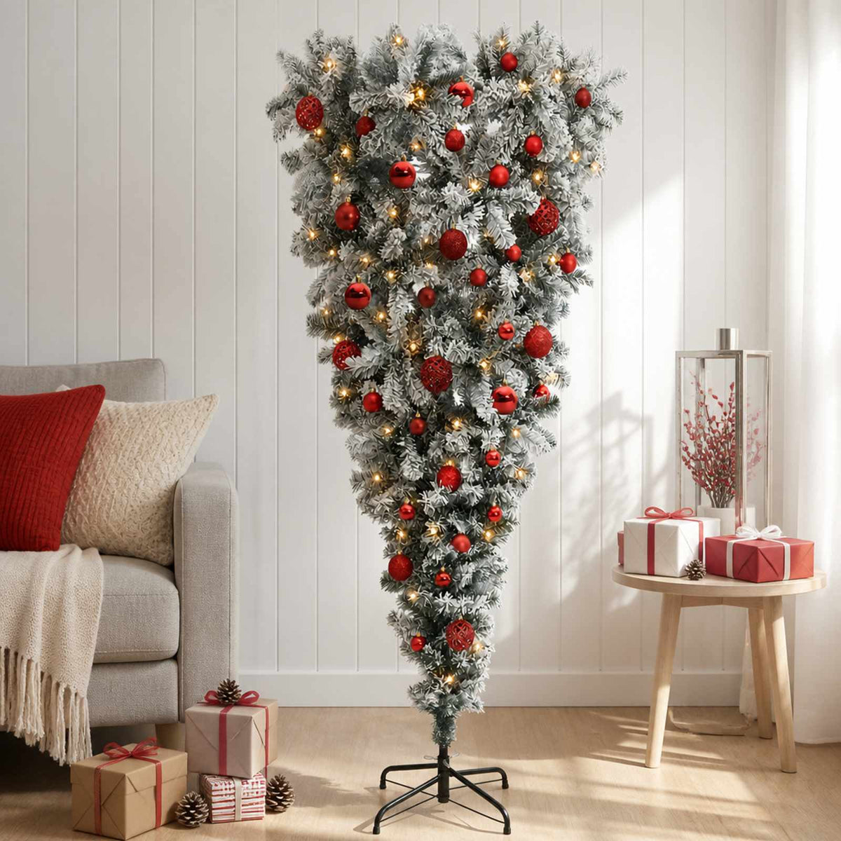 Upside-down Artificial Hinged Christmas Tree 150 cm 150 LEDs