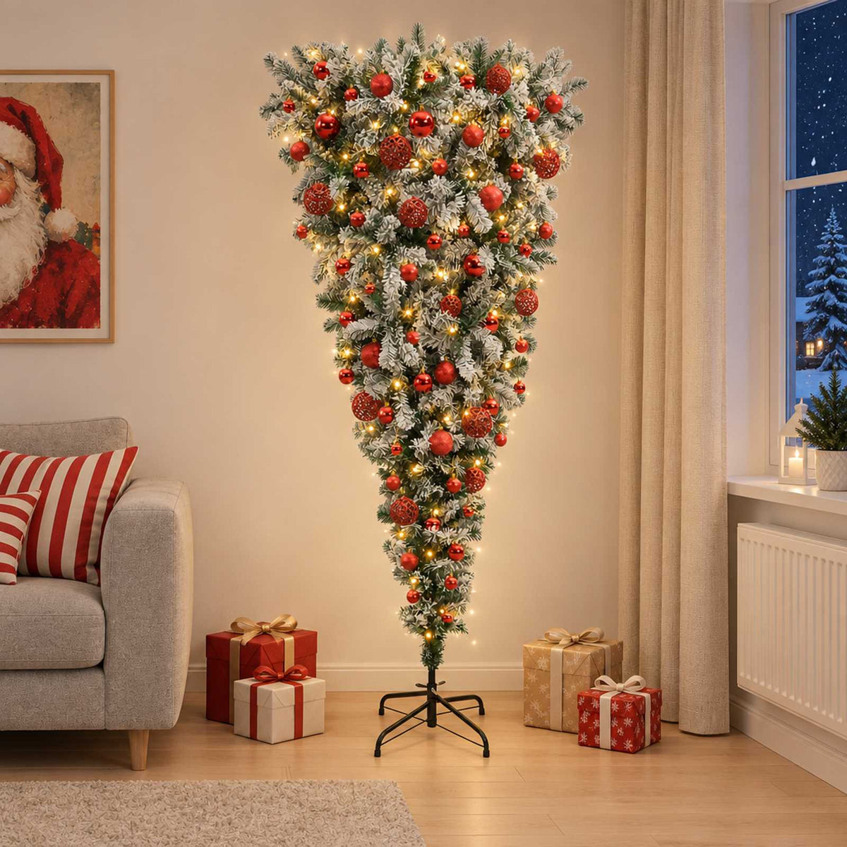 Upside-down Artificial Hinged Christmas Tree 180 cm 300 LEDs