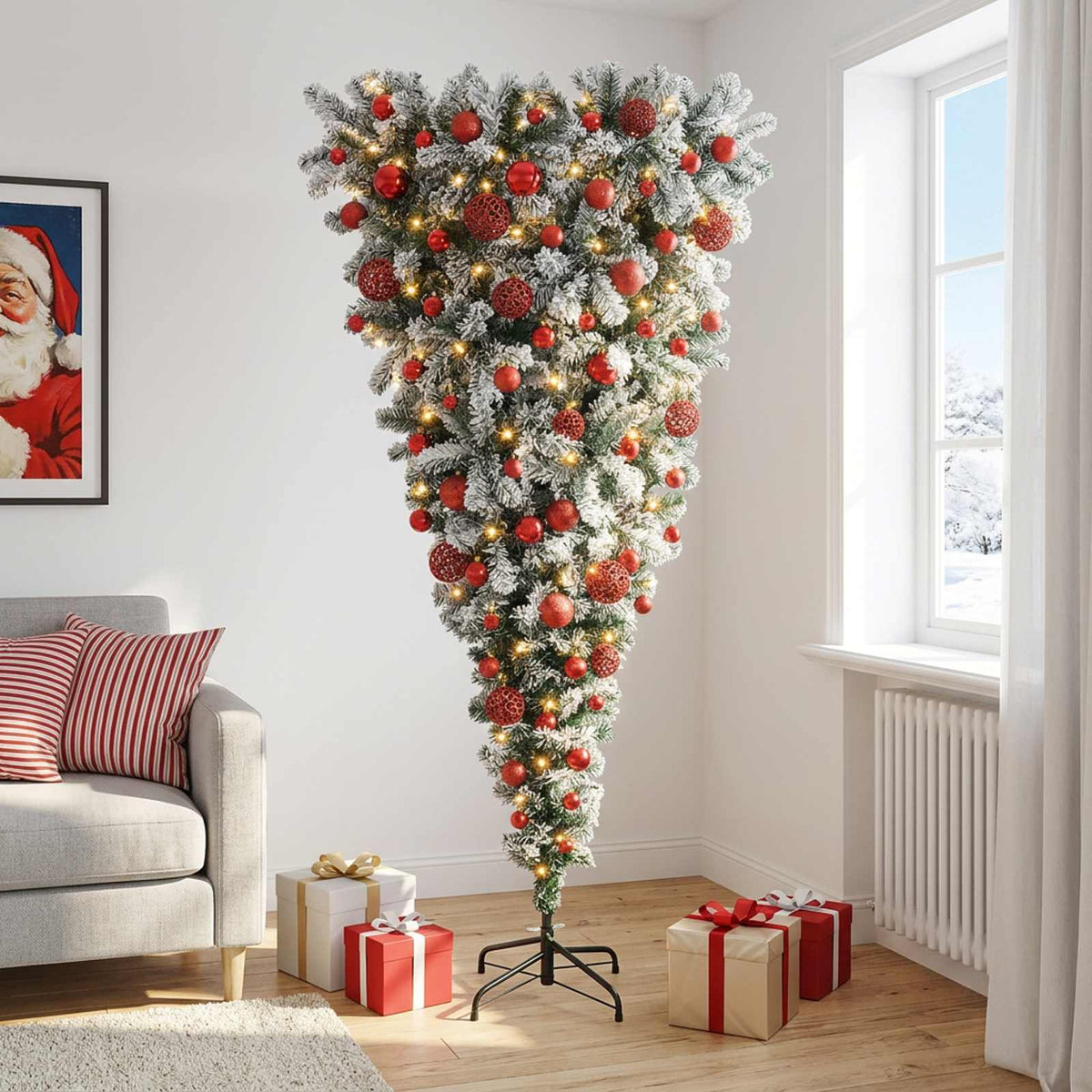 Upside-down Artificial Hinged Christmas Tree 180 cm 300 LEDs