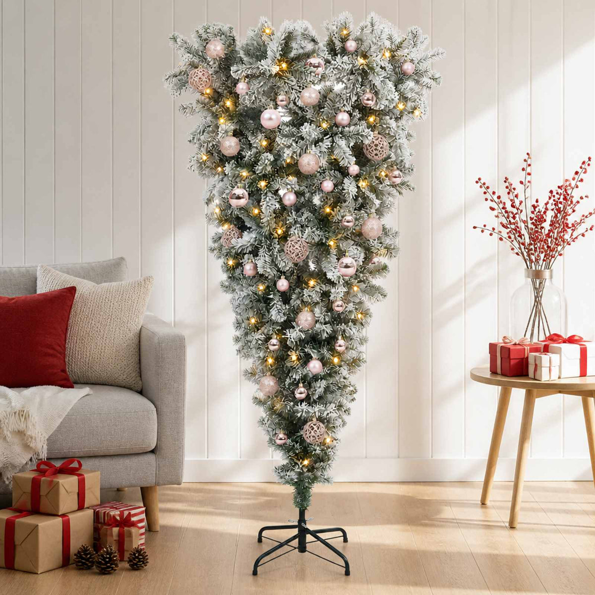 Upside-down Artificial Hinged Christmas Tree 150 cm 150 LEDs