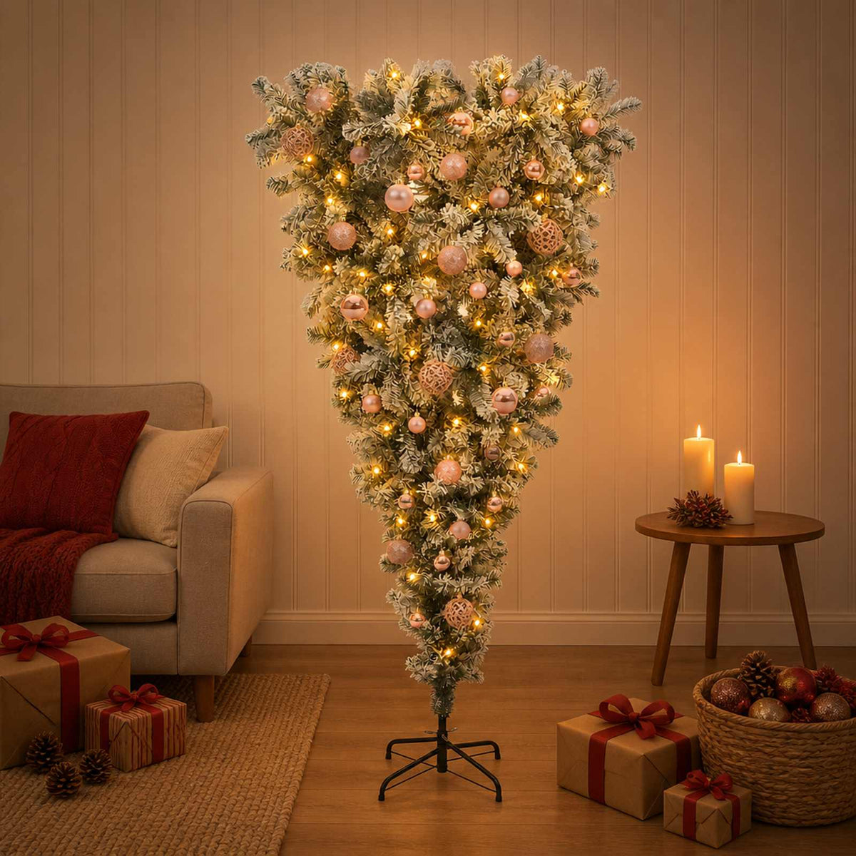 Upside-down Artificial Hinged Christmas Tree 150 cm 150 LEDs