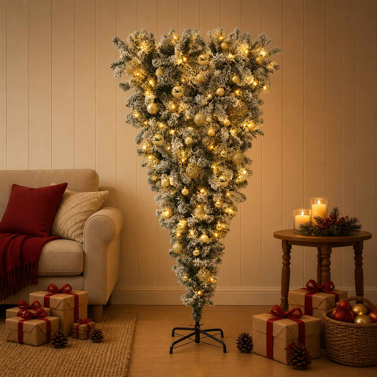Upside-down Artificial Hinged Christmas Tree 150 cm 150 LEDs