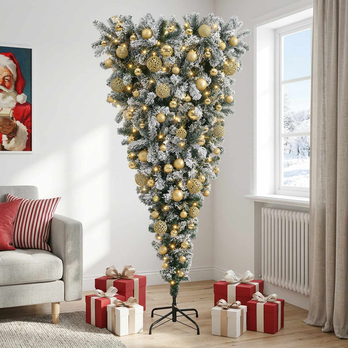 Upside-down Artificial Hinged Christmas Tree 180 cm 300 LEDs