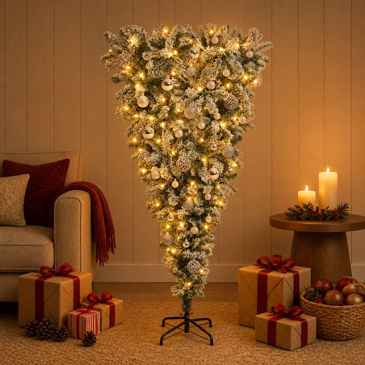 Upside-down Artificial Hinged Christmas Tree 150 cm 150 LEDs