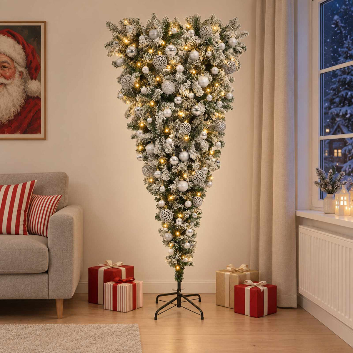 Upside-down Artificial Hinged Christmas Tree 180 cm 300 LEDs