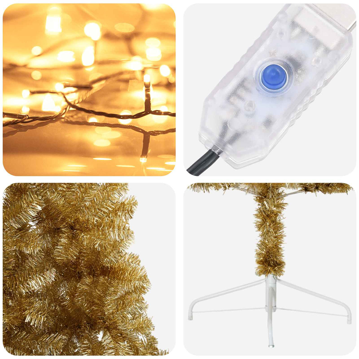 Artificial Hinged Christmas Tree 210 cm 300 LEDs Warm White