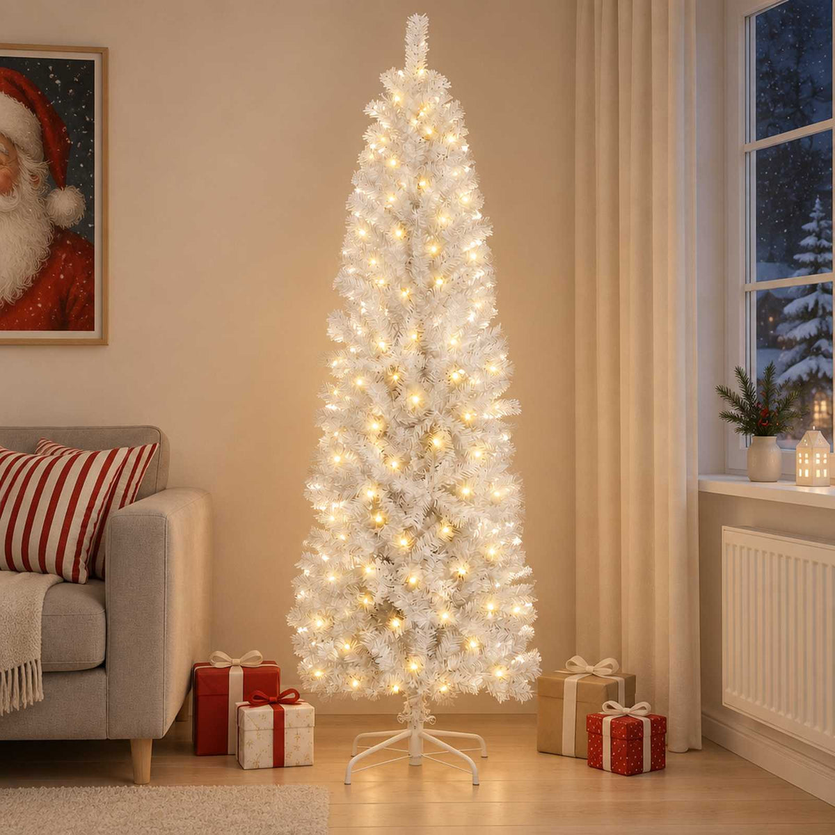 Artificial Slim Christmas Tree 240 cm 300 LEDs Warm White