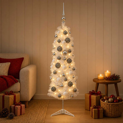 Artificial Slim Christmas Tree with Bauble 150 cm 150 LEDs
