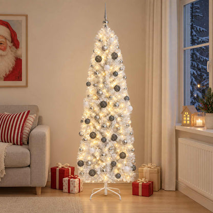 Artificial Slim Christmas Tree with Bauble 210 cm 300 LEDs