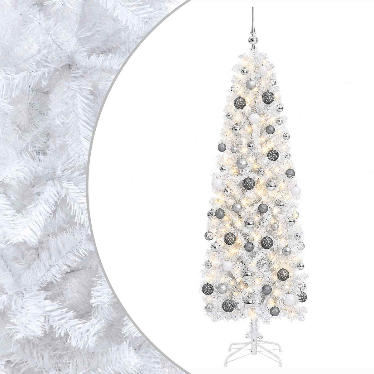 Artificial Slim Christmas Tree with Bauble 210 cm 300 LEDs