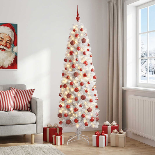 Artificial Slim Christmas Tree with Bauble 240 cm 300 LEDs