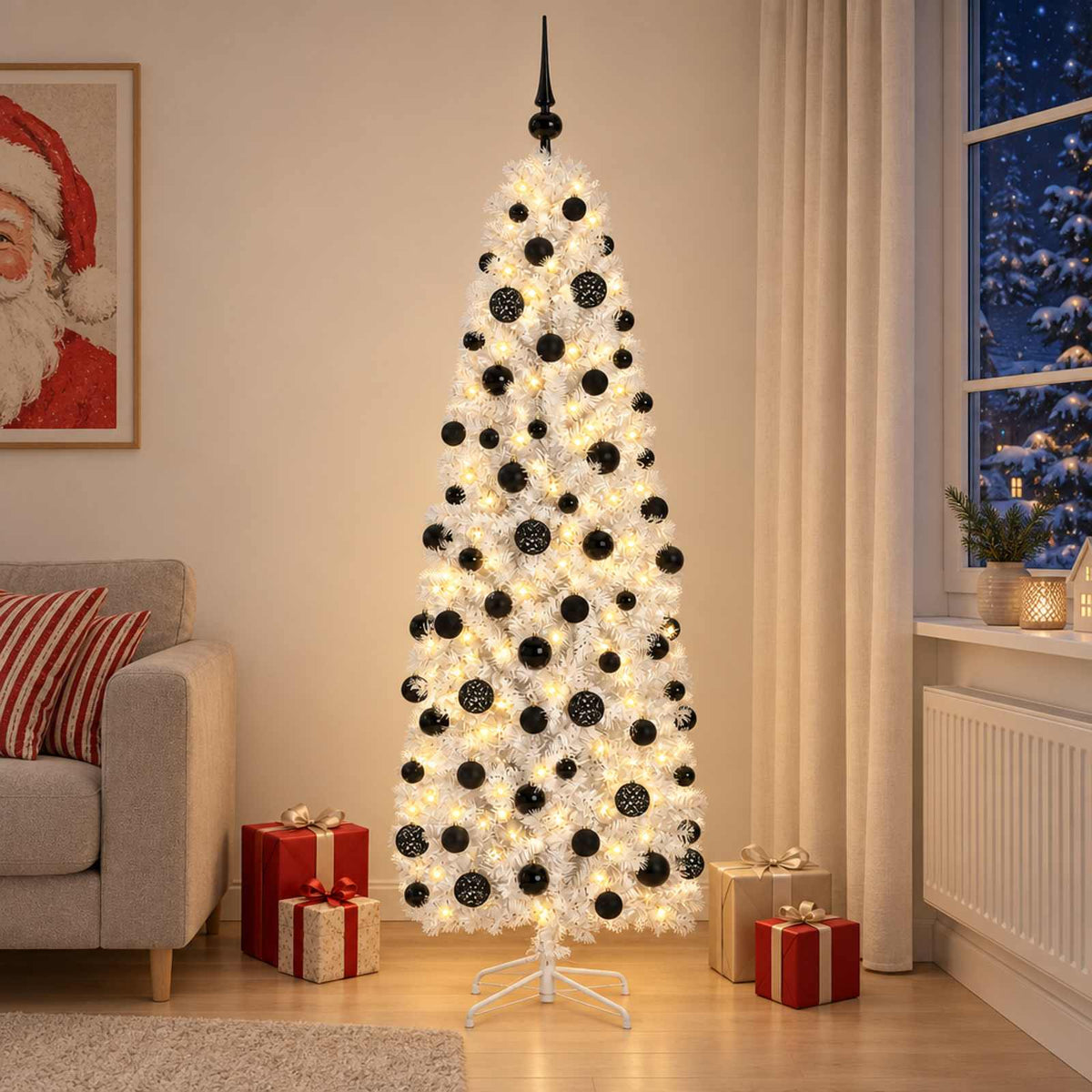Artificial Slim Christmas Tree with Bauble 240 cm 300 LEDs