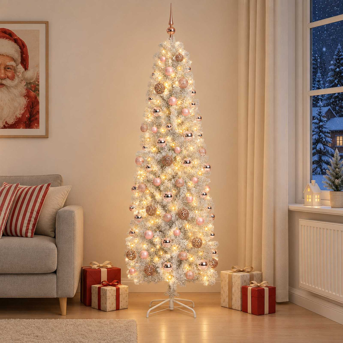Artificial Slim Christmas Tree with Bauble 240 cm 300 LEDs