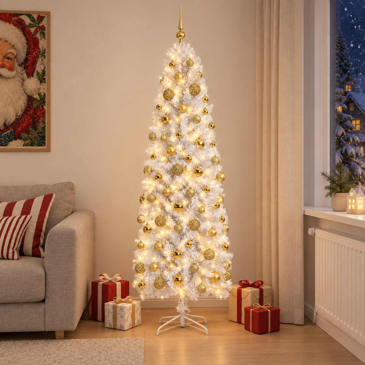 Artificial Slim Christmas Tree with Bauble 240 cm 300 LEDs