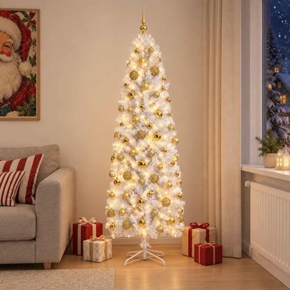 Artificial Slim Christmas Tree with Bauble 240 cm 300 LEDs