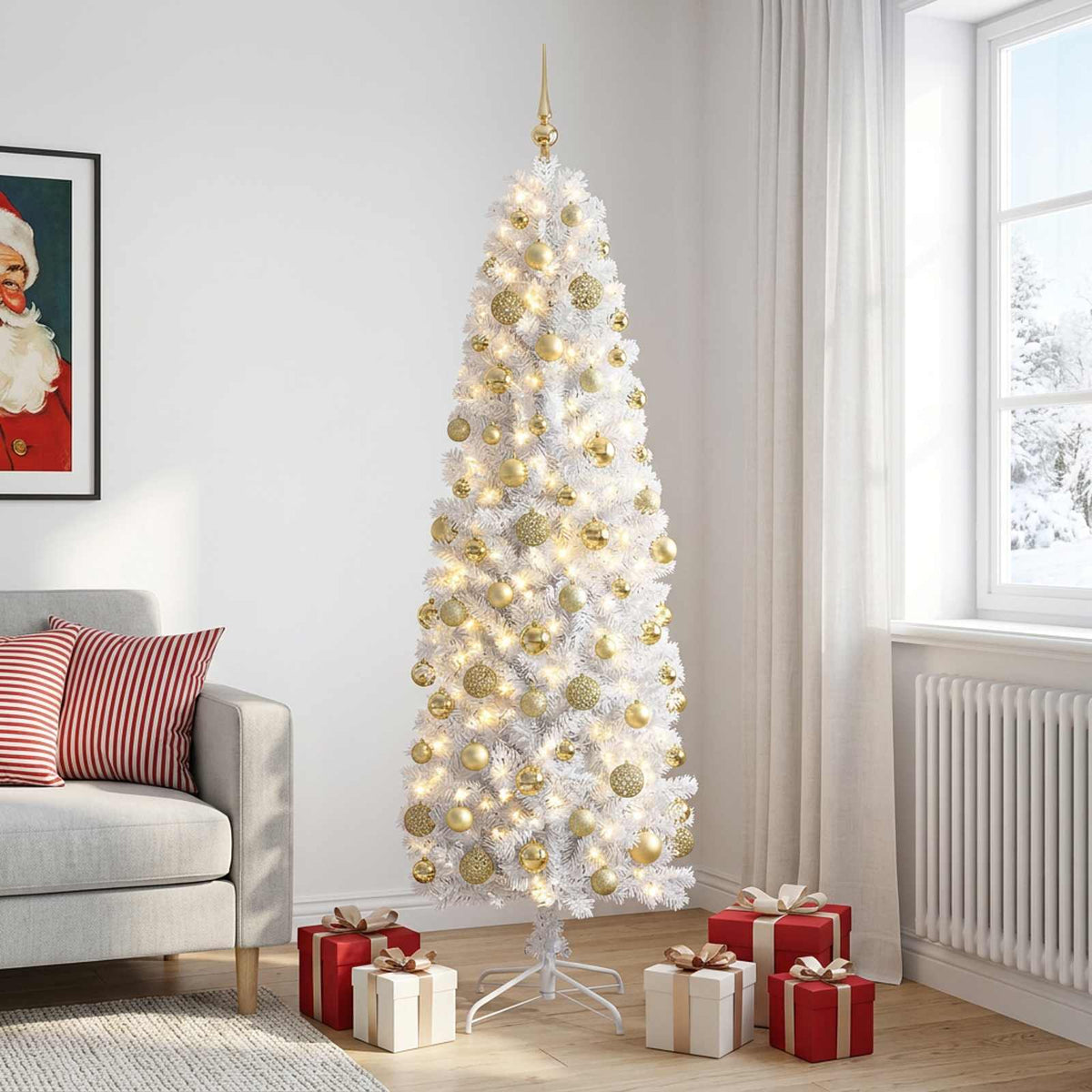 Artificial Slim Christmas Tree with Bauble 180 cm 300 LEDs