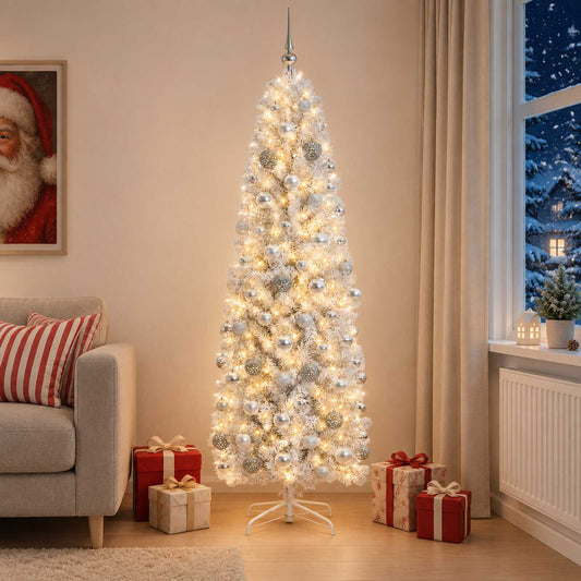 Artificial Slim Christmas Tree with Bauble 240 cm 300 LEDs