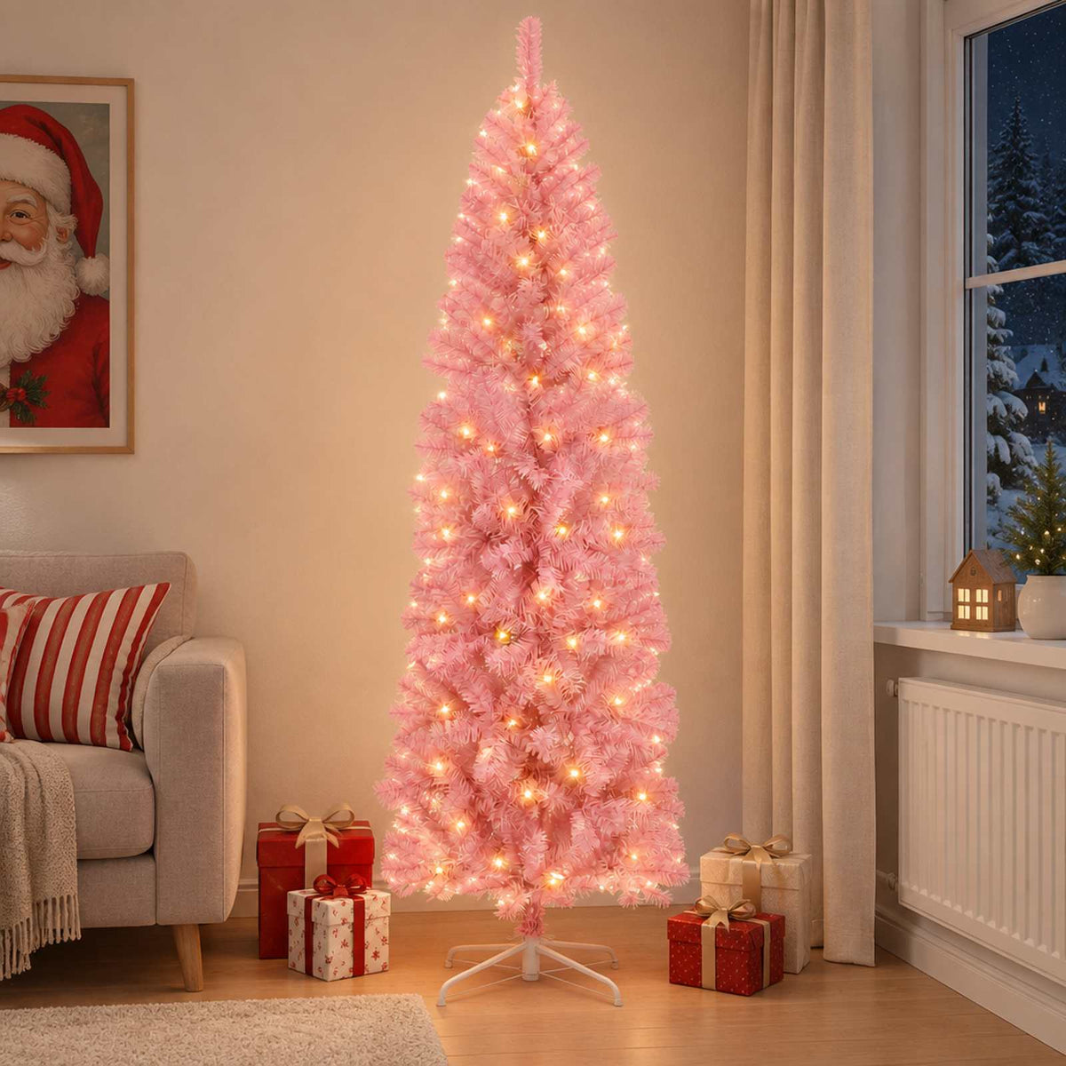 Artificial Slim Christmas Tree 180 cm 300 LEDs Warm White