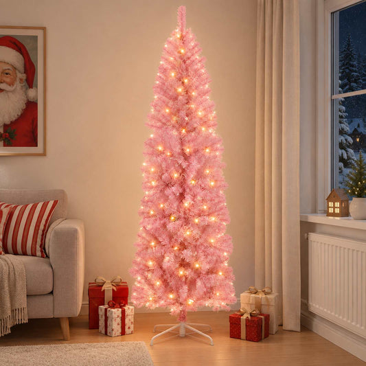 Artificial Slim Christmas Tree 210 cm 300 LEDs Warm White