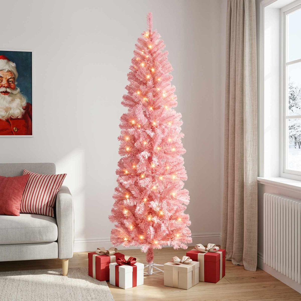 Artificial Slim Christmas Tree 240 cm 300 LEDs Warm White