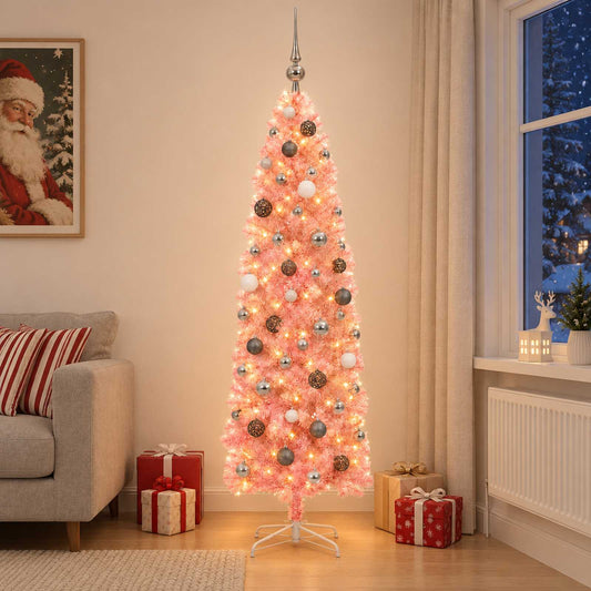 Artificial Slim Christmas Tree with Bauble 210 cm 300 LEDs