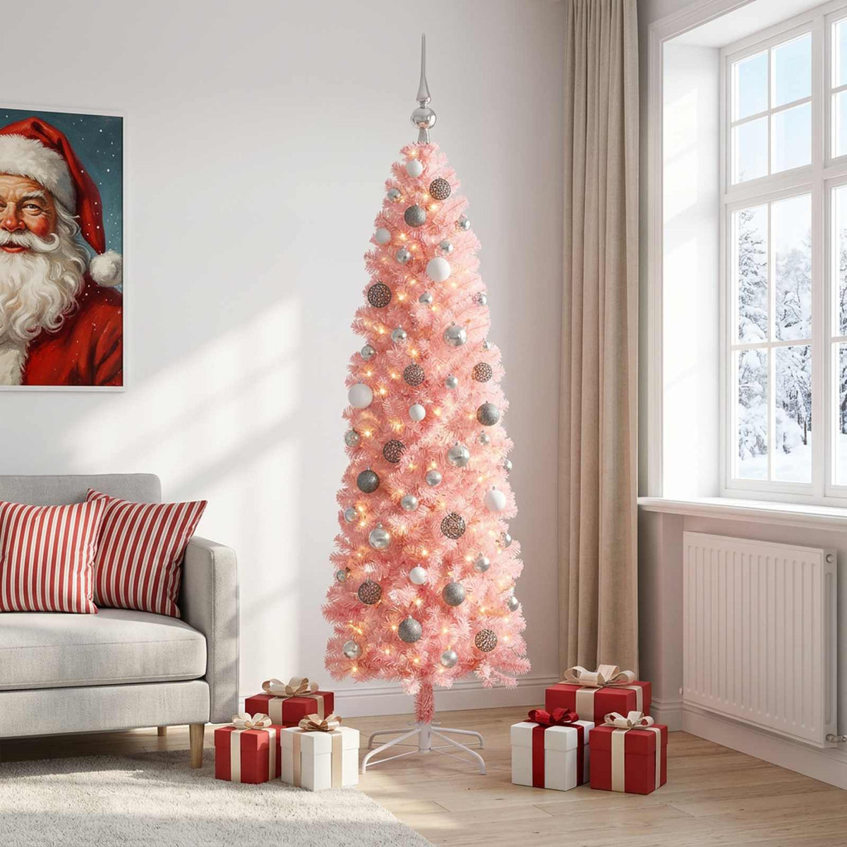 Artificial Slim Christmas Tree with Bauble 180 cm 300 LEDs