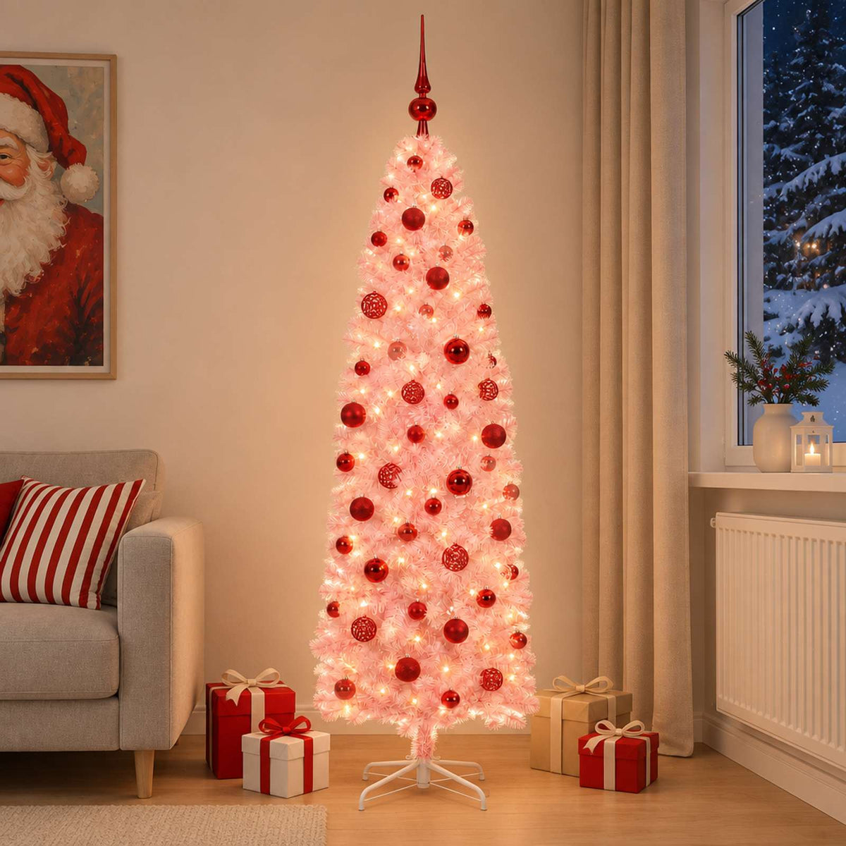 Artificial Slim Christmas Tree with Bauble 240 cm 300 LEDs