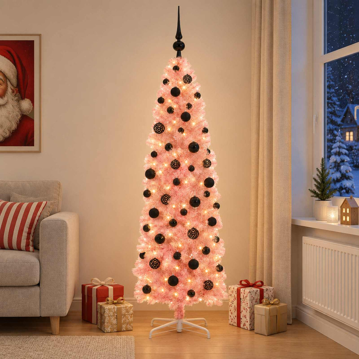 Artificial Slim Christmas Tree with Bauble 180 cm 300 LEDs