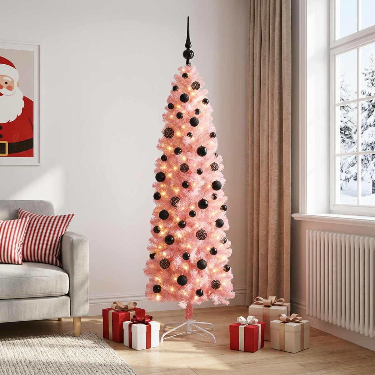 Artificial Slim Christmas Tree with Bauble 180 cm 300 LEDs