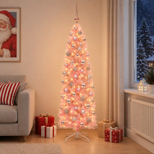 Artificial Slim Christmas Tree with Bauble 180 cm 300 LEDs