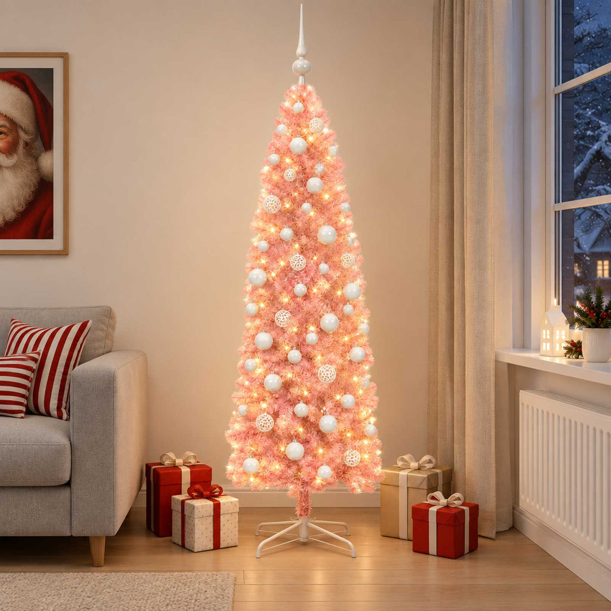 Artificial Slim Christmas Tree with Bauble 180 cm 300 LEDs