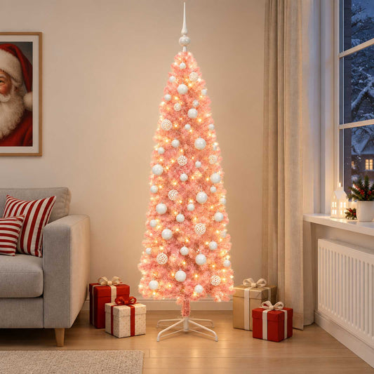 Artificial Slim Christmas Tree with Bauble 180 cm 300 LEDs