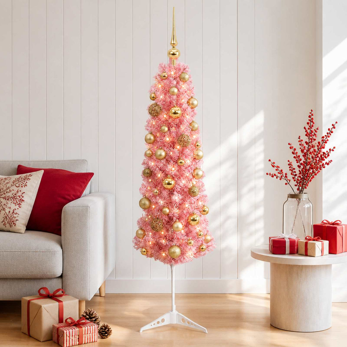 Artificial Slim Christmas Tree with Bauble 150 cm 150 LEDs