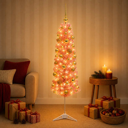 Artificial Slim Christmas Tree with Bauble 150 cm 150 LEDs