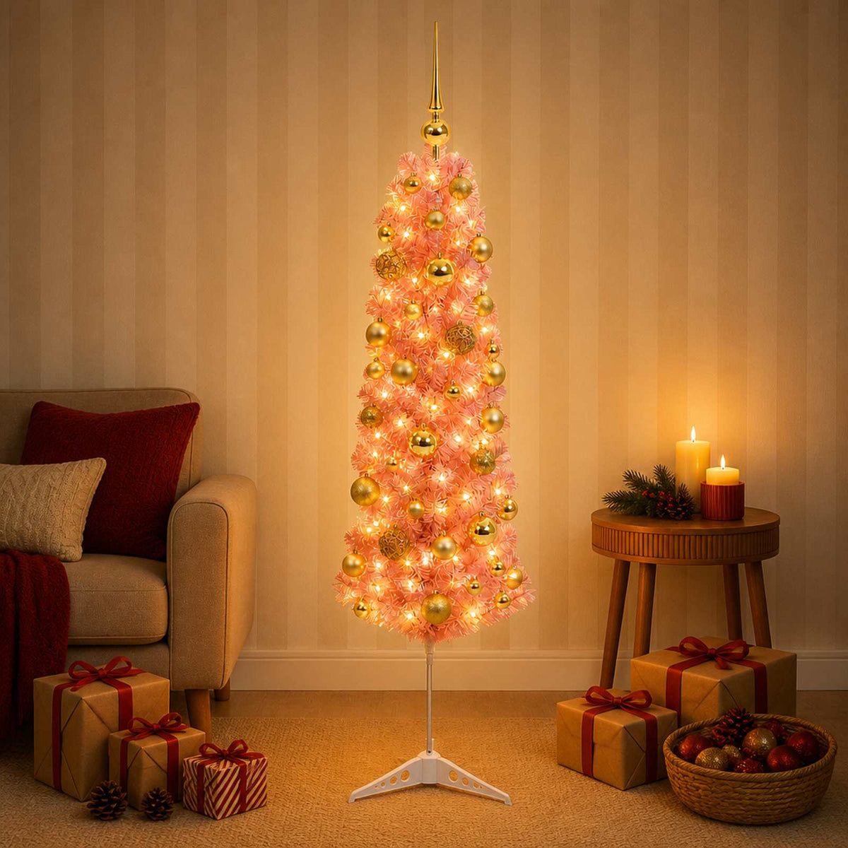 Artificial Slim Christmas Tree with Bauble 120 cm 150 LEDs