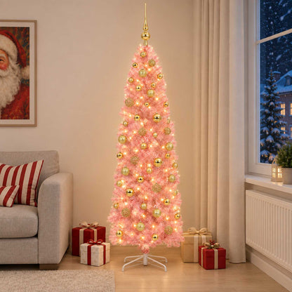 Artificial Slim Christmas Tree with Bauble 180 cm 300 LEDs