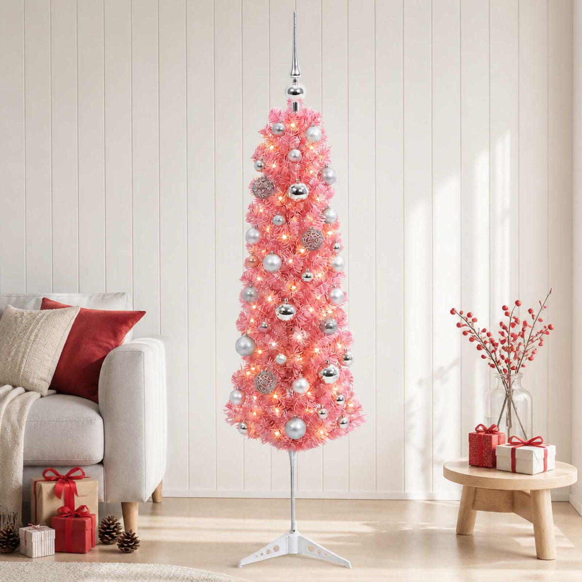 Artificial Slim Christmas Tree with Bauble 150 cm 150 LEDs