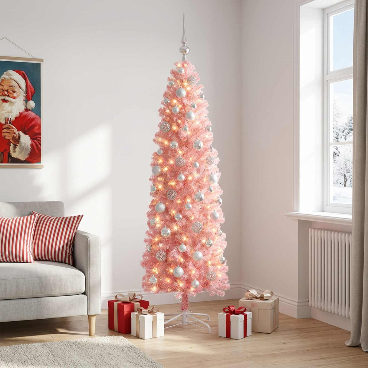 Artificial Slim Christmas Tree with Bauble 180 cm 300 LEDs