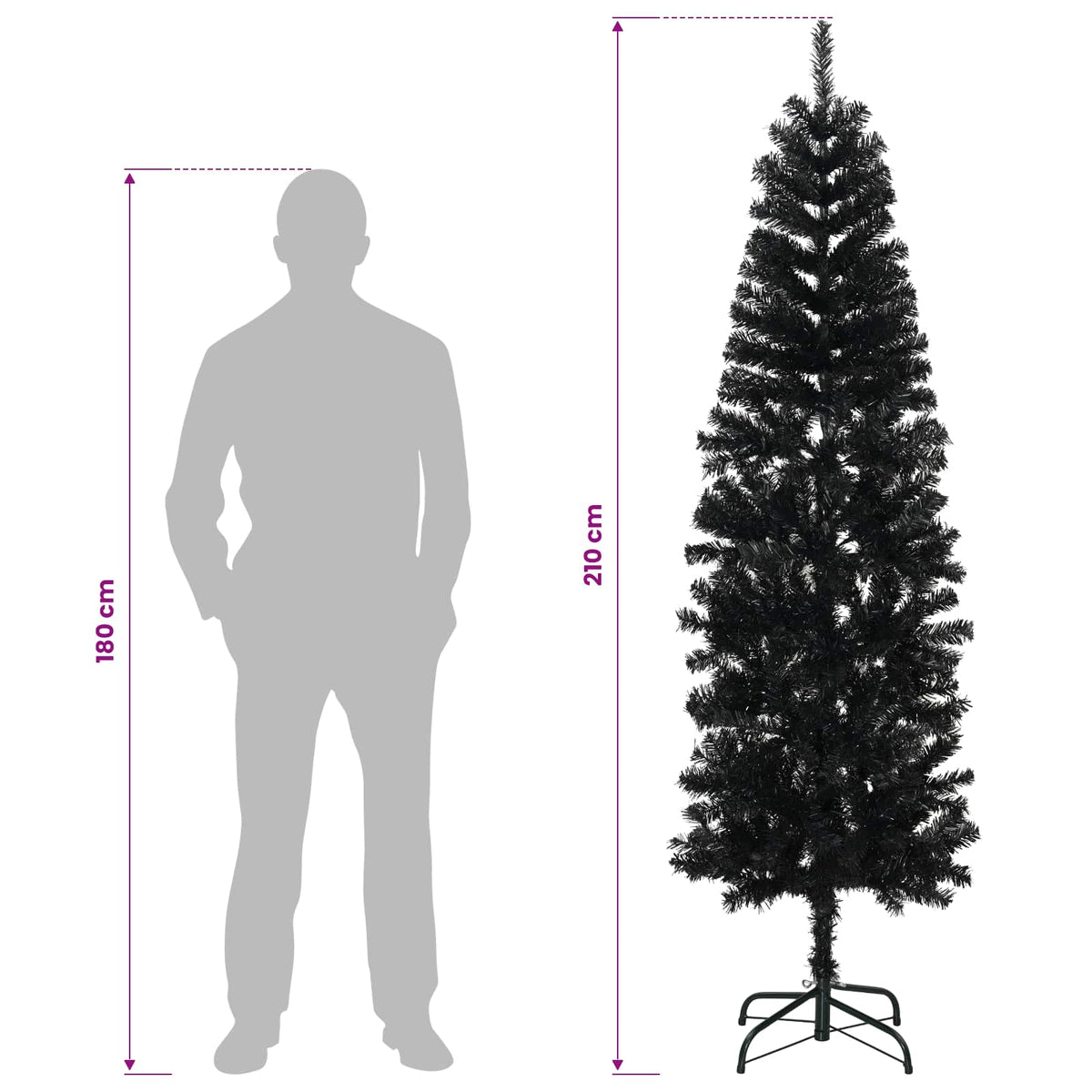 Artificial Slim Christmas Tree 210 cm 300 LEDs Warm White