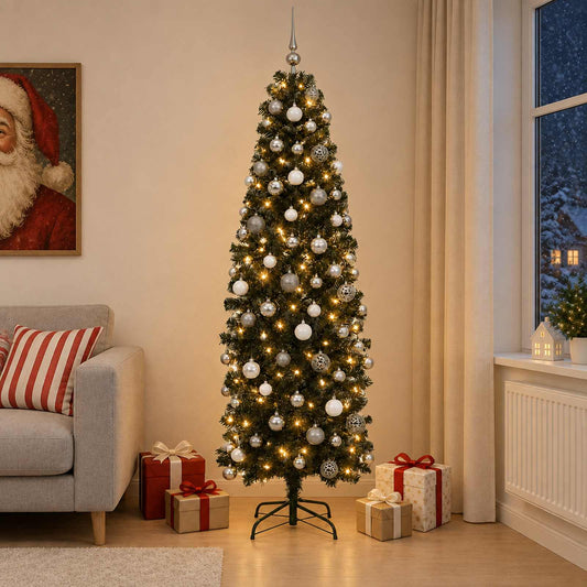 Artificial Slim Christmas Tree with Bauble 180 cm 300 LEDs