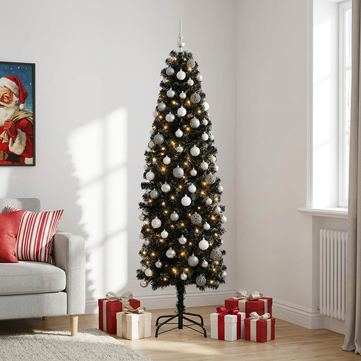 Artificial Slim Christmas Tree with Bauble 240 cm 300 LEDs