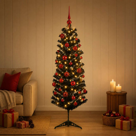 Artificial Slim Christmas Tree with Bauble 150 cm 150 LEDs